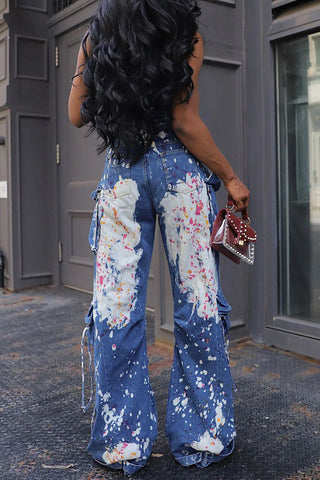 Strapless Paint-Splatter Jumpsuit