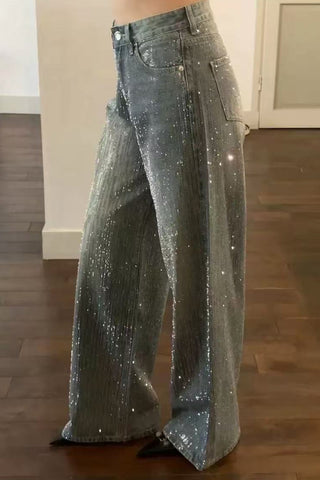 Glitter-Accent Straight Jeans