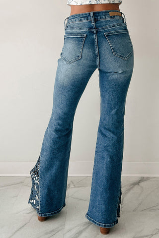 High-Waist Flare Jeans with Lace Hem