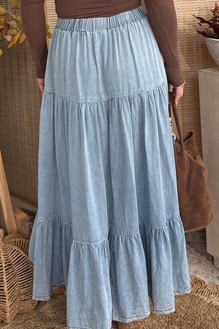 Tiered Maxi Denim Skirt