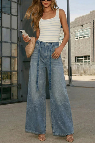 Wide-Leg Straight Jeans with Belt Detail