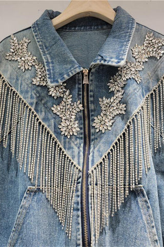 Embellished Fringe Denim Jacket