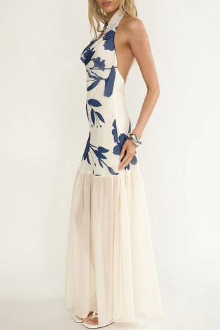 Elegant Floral Halter Evening Dress