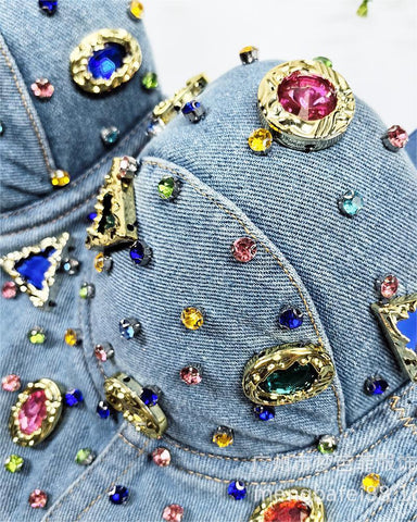 Embellished Denim Bustier Top