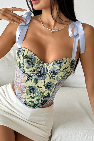 Floral Bustier with Ribbon Straps