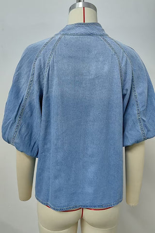 Stylish Bow-Tie Puff Sleeve Shirt