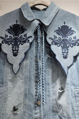 Patterned Collar Denim Jacket