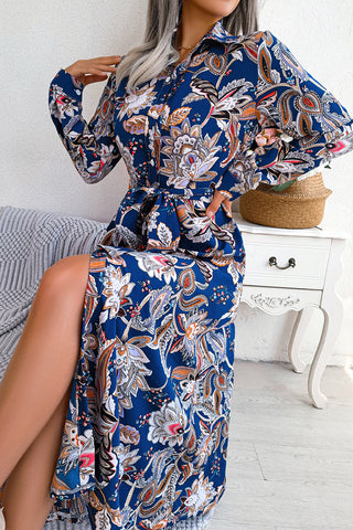 Patterned Shirt Dress with Waist Tie