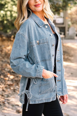 Side Tie Boyfriend Denim Jacket