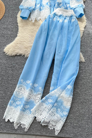 Lace Button-Up Pants Set