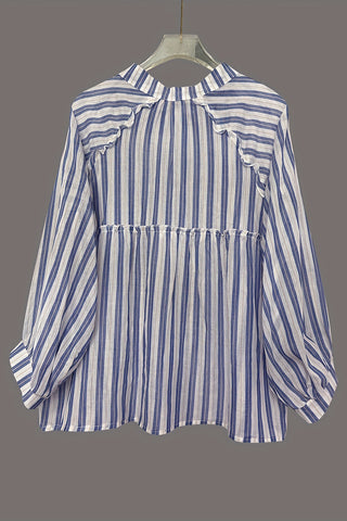 Striped Oversized Blouse with Balloon Sleeves
