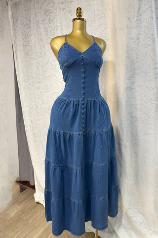 Tiered Button-Front Denim Dress