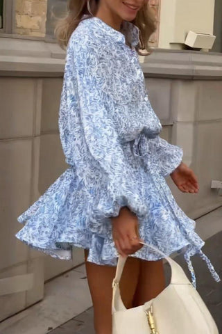 Floral Print Casual Dress with Waist Tie