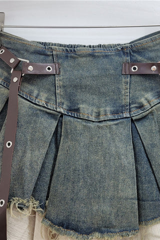 Edgy Layered Mini Skirt with Leather Straps