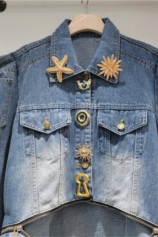 Embellished Denim Cropped Jacket