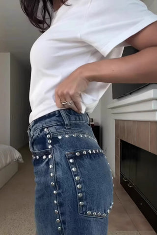 Studded Pocket Straight-Leg Jeans