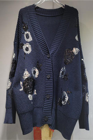 Sequin Embellished Button-Front Cardigan