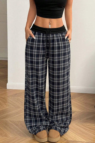 Stylish Plaid Wide-Leg Casual Pants