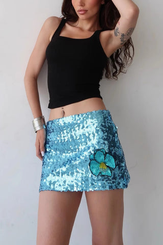 Sequin Floral Accent Mini Skirt