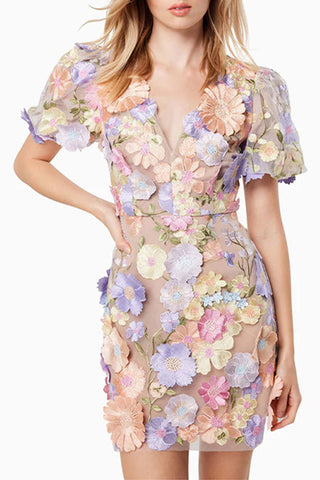 Floral Detail Evening Mini Dress