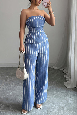 Strapless Striped Pants Set