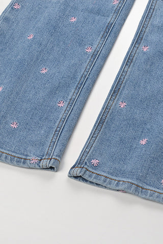 Patterned Button-Front Straight Jeans