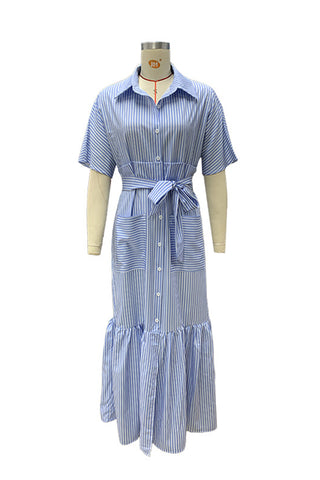 Belted Button-Front Maxi Dress