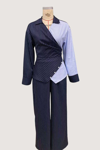 Asymmetrical Pinstripe Pants Set