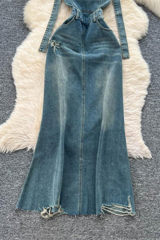 Distressed Denim Overall Dress