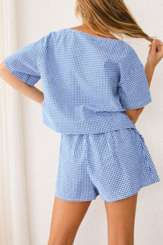 Gingham Button-Front Short Set