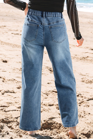 Elastic Waist Wide-Leg Jeans