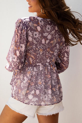 Boho Flower Print Babydoll Blouse