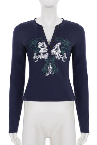 Button-Front Graphic Long-Sleeve Shirt