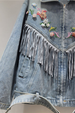 Floral Fringe Denim Jacket