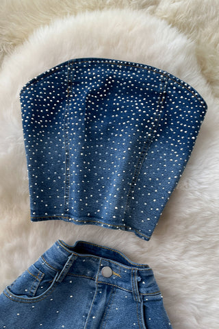 Rhinestone Flare Pants Set