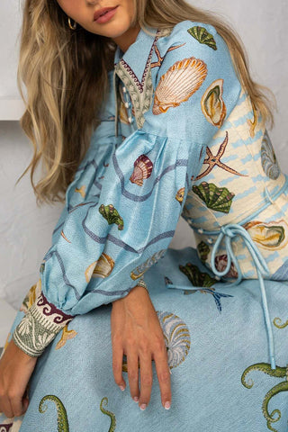 Ocean-Inspired Print Casual Dress