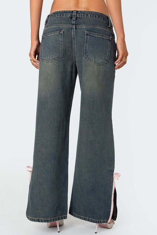 Wide-Leg Denim Jeans with Side Slits