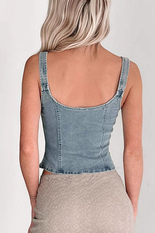 Zip-Front Denim Corset Top