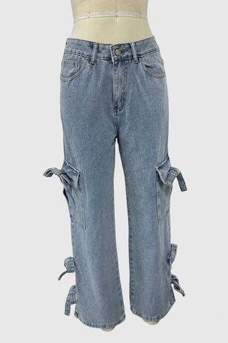 Stylish Straight-Leg Jeans with Bow Accents