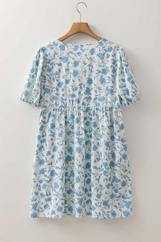 Floral Bow Puff Sleeve Mini Dress