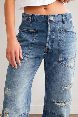 Distressed Straight-Leg Jeans