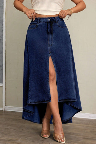 High-Slit Denim Skirt