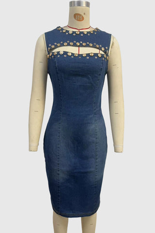 Sleeveless Embellished Denim Dress
