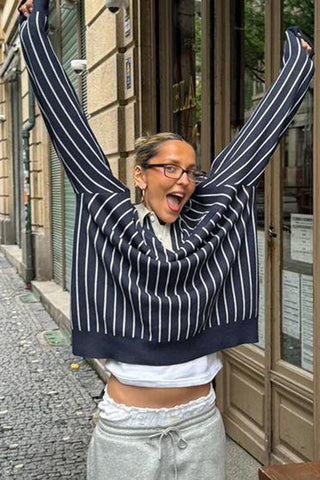 Striped Long-Sleeve Polo Top