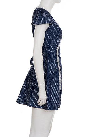 Lace-Trimmed Polka Dot Casual Dress