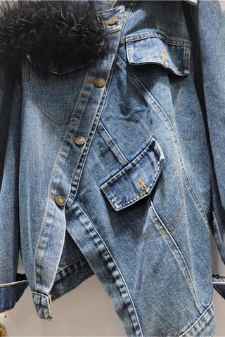 Denim Jacket with Ruffle Detail