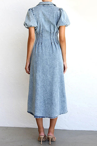 Button-Front Denim Midi Dress