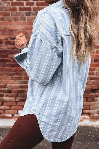 Stripe Boyfriend Chest Pocket Shacket
