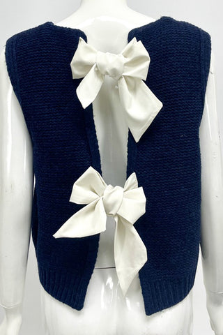 Bow-Detail Open-Back Sweater Vest