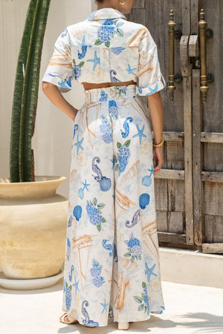 Tie-Front Printed Pants Set